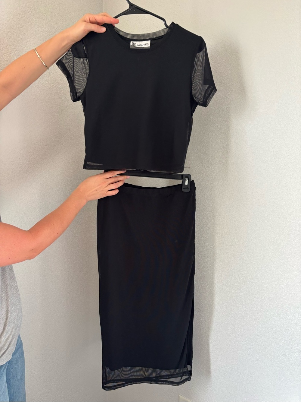 Wilfred Black Two-Piece Skirt Set with Mesh Insets